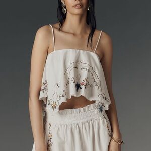 Embroidered White Crop Top